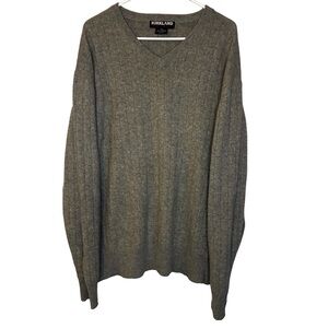 Kirkland Signature 100% Cashmere V Neck Sweater XXL Gray Pullover
